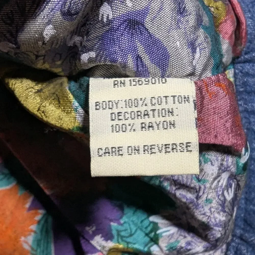 Vtg Y2K Yak Magik Blue Cotton Denim Patchwork Button Up Oversized Jacket Sz S
